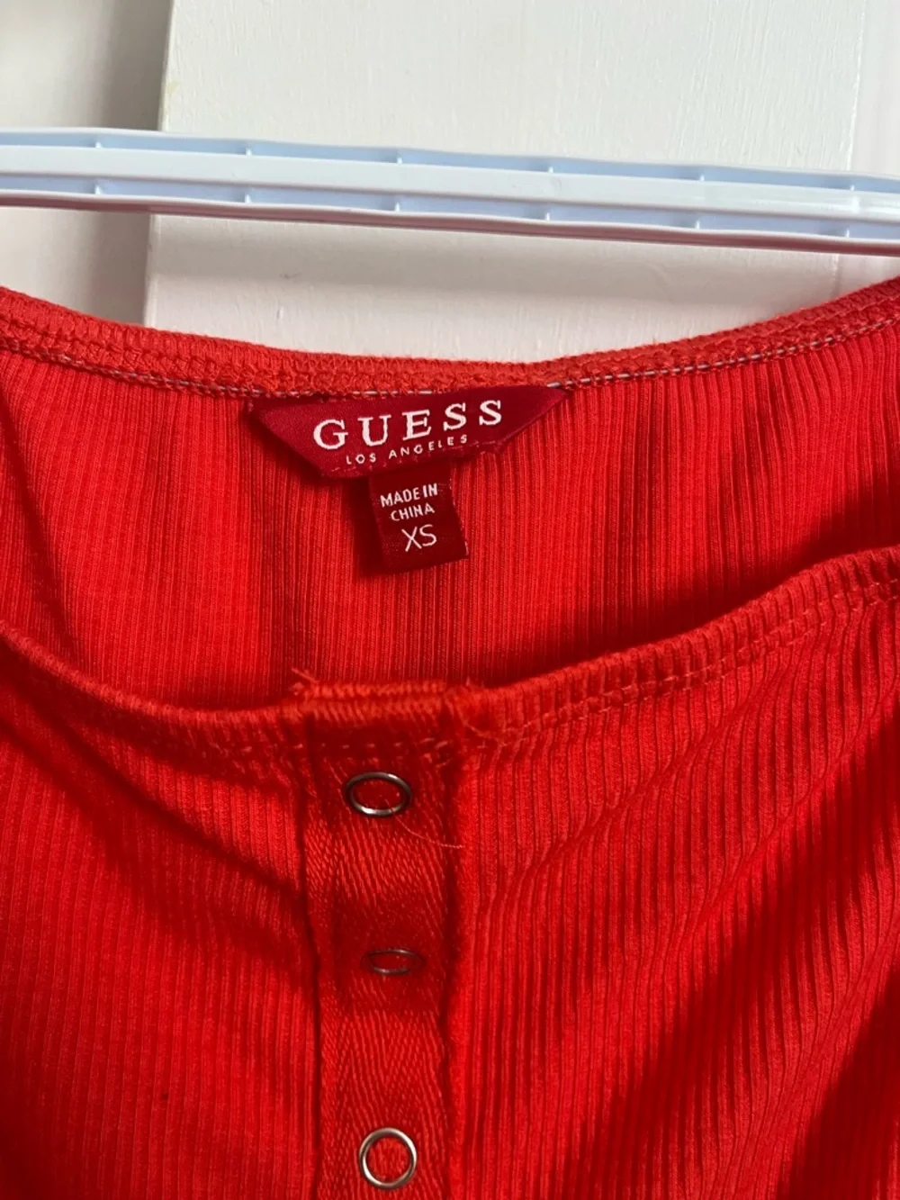 GUESS Ribbed Button-Front Off-Shoulder Dress - Picture 2 of 2